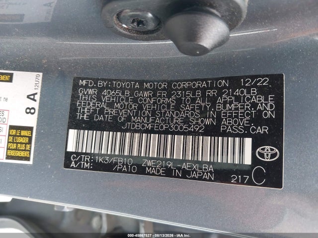 Toyota Corolla Hybrid Le 2023 JTDBCMFE0P3005492 Image 9