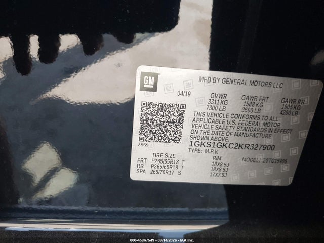 Продаж на аукціоні авто 2019 Gmc Yukon Xl Slt, vin: 1GKS1GKC2KR327900, номер лоту: 45867549