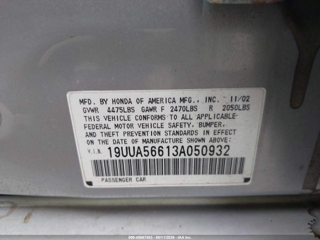 Продаж на аукціоні авто 2003 Acura Tl 3.2, vin: 19UUA56613A050932, номер лоту: 45867583
