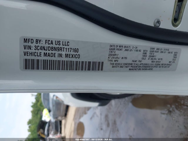 45867597 :رقم المزاد ، 3C4NJDBN9RT117160 vin ، 2024 Jeep Compass Latitude 4x4 مزاد بيع