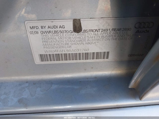 45867655 :رقم المزاد ، WAU4FAFL9AA037760 vin ، 2010 Audi A4 2.0t Premium مزاد بيع