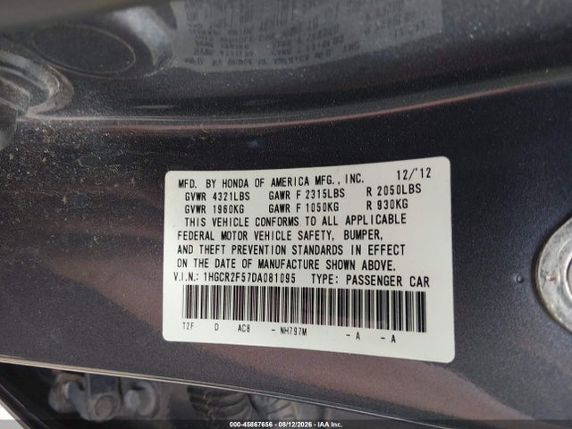 Aukcja sprzedaży 2013 Honda Accord Sport, vin: 1HGCR2F57DA081095, numer aukcji: 45867656