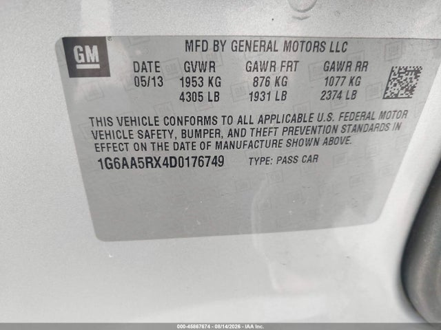Aukcja sprzedaży 2013 Cadillac Ats Standard, vin: 1G6AA5RX4D0176749, numer aukcji: 45867674