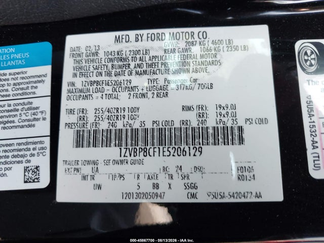 Продаж на аукціоні авто 2014 Ford Mustang Gt, vin: 1ZVBP8CF1E5206129, номер лоту: 45867700