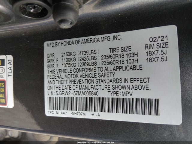 Honda Cr-v Awd Ex 2021 5J6RW2H57MA005840 Image 9
