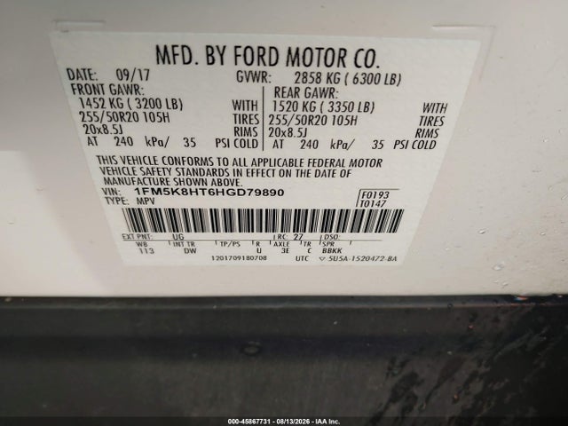 Ford Explorer Platinum 2017 1FM5K8HT6HGD79890 Image 9