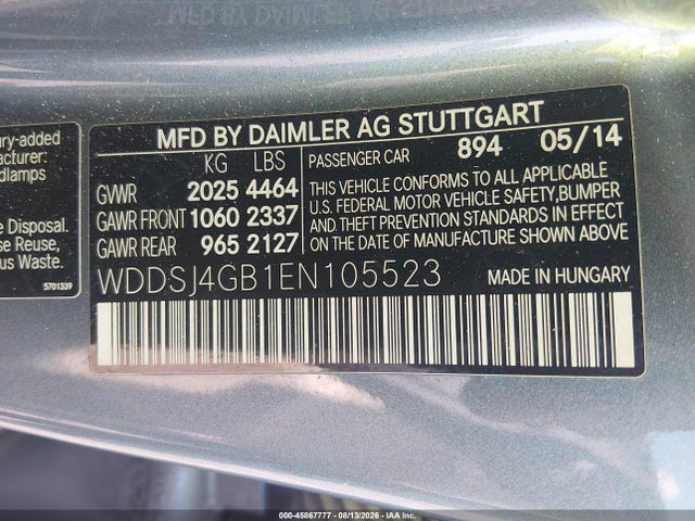 Продаж на аукціоні авто 2014 Mercedes-benz Cla 250 4matic, vin: WDDSJ4GB1EN105523, номер лоту: 45867777