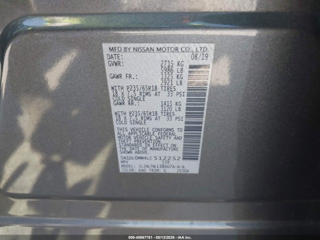 2020 Infiniti Qx60 Luxe Awd მანქანა იყიდება აუქციონზე, vin: 5N1DL0MM4LC512252, აუქციონის ნომერი: 45867781