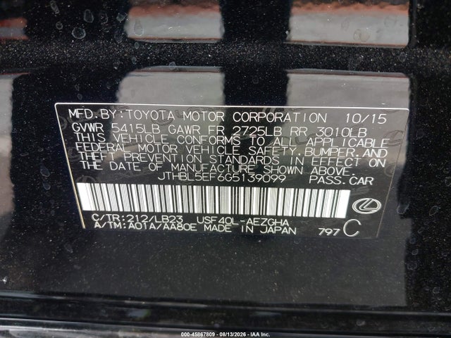 Продажа на аукционе авто 2016 Lexus Ls 460, vin: JTHBL5EF6G5139099, номер лота: 45867809
