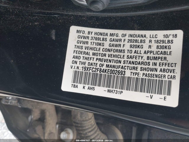 45867827 :رقم المزاد ، 19XFC2F84KE002693 vin ، 2019 Honda Civic Sport مزاد بيع