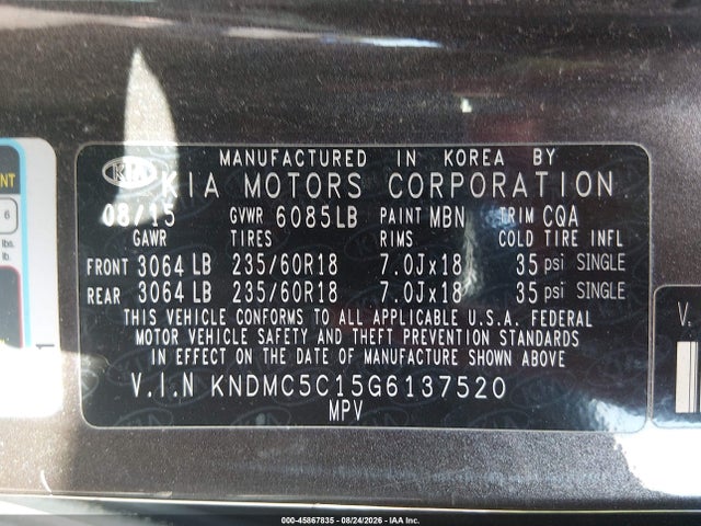Продаж на аукціоні авто 2016 Kia Sedona Ex, vin: KNDMC5C15G6137520, номер лоту: 45867835