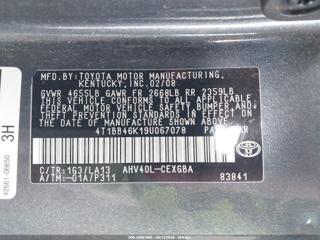 45867868 :رقم المزاد ، 4T1BB46K19U067078 vin ، 2009 Toyota Camry Hybrid مزاد بيع