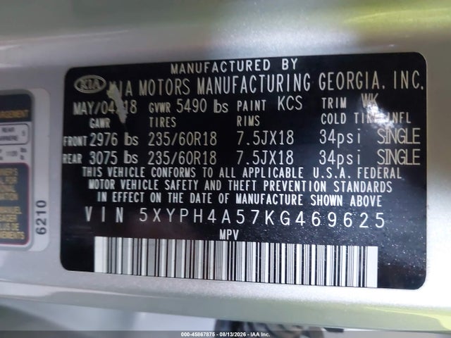 Продажа на аукционе авто 2019 Kia Sorento 3.3l Ex, vin: 5XYPH4A57KG469625, номер лота: 45867875