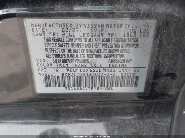 Aukcja sprzedaży 2023 Nissan Sentra Sv Xtronic Cvt, vin: 3N1AB8CV9PY244026, numer aukcji: 45867900