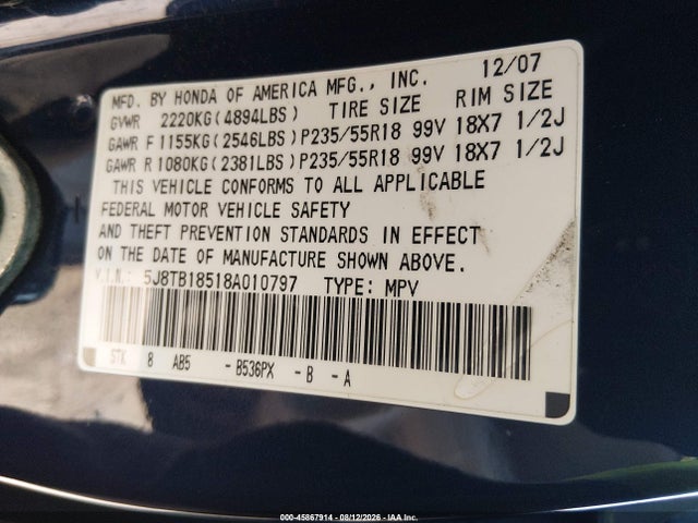 Продаж на аукціоні авто 2008 Acura Rdx, vin: 5J8TB18518A010797, номер лоту: 45867914