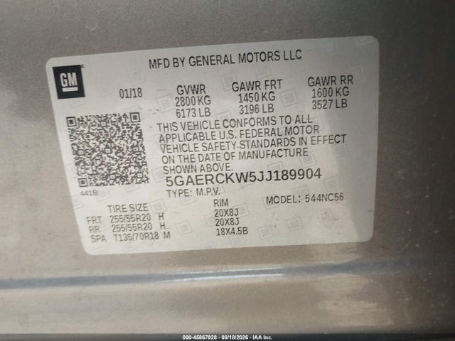 Продажа на аукционе авто 2018 Buick Enclave Premium, vin: 5GAERCKW5JJ189904, номер лота: 45867928