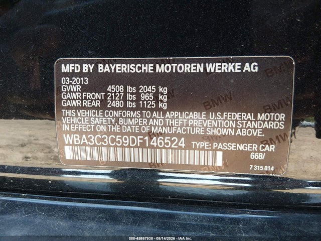 45867938 :رقم المزاد ، WBA3C3C59DF146524 vin ، 2013 Bmw 320i Xdrive مزاد بيع