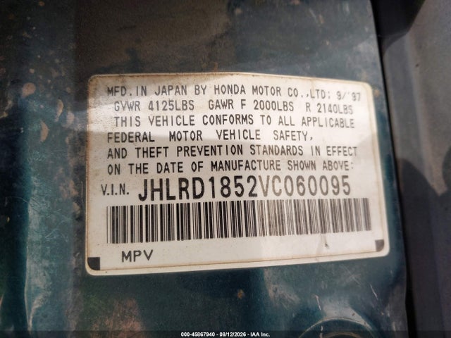 Продажа на аукционе авто 1997 Honda Cr-v, vin: JHLRD1852VC060095, номер лота: 45867940