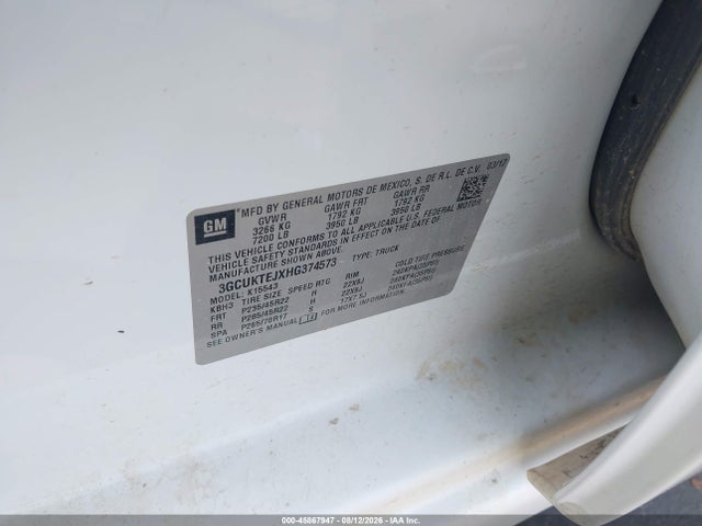 45867947 :رقم المزاد ، 3GCUKTEJXHG374573 vin ، 2017 Chevrolet Silverado 1500 High Country مزاد بيع