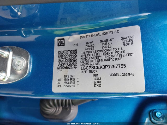 Aukcja sprzedaży 2023 Chevrolet Colorado, vin: 1GCPSCEK3P1267755, numer aukcji: 45867968