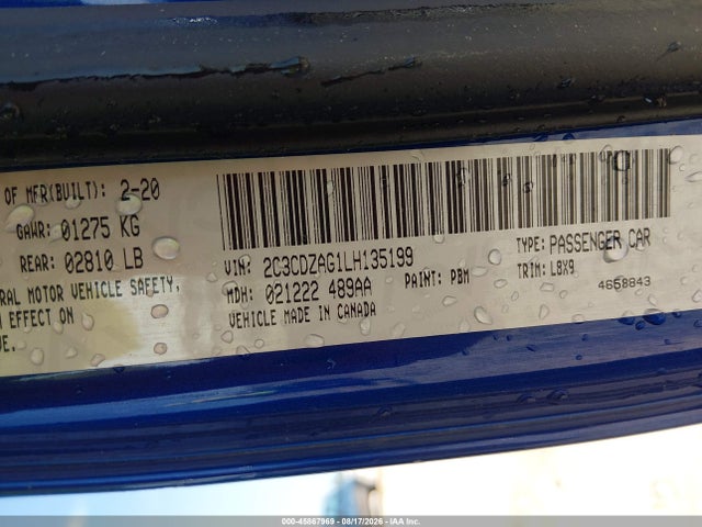 45867969 :رقم المزاد ، 2C3CDZAG1LH135199 vin ، 2020 Dodge Challenger Sxt مزاد بيع