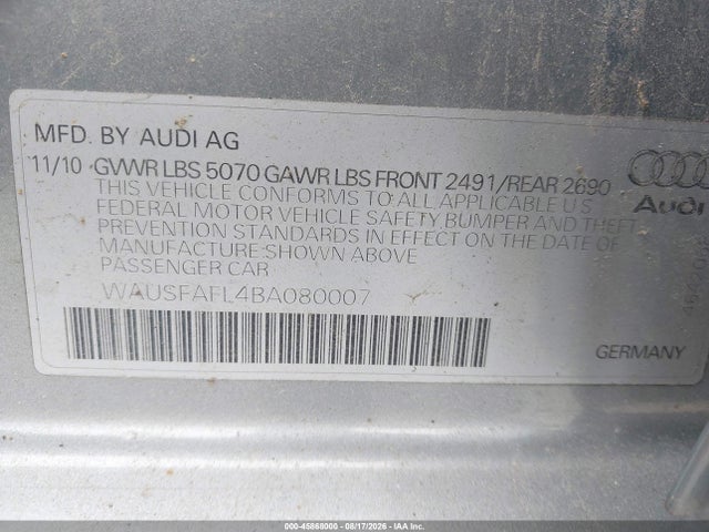 Продажа на аукционе авто 2011 Audi A4 2.0t Premium, vin: WAUSFAFL4BA080007, номер лота: 45868000