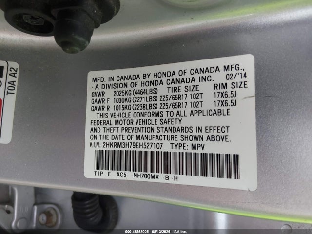 2HKRM3H79EH527107 Honda Cr-v Ex-l