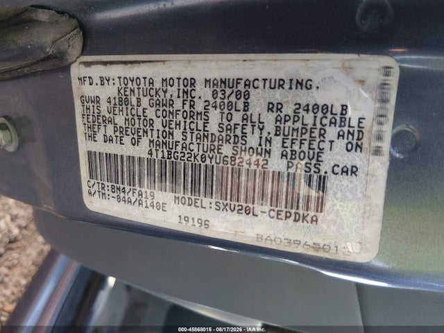 Продаж на аукціоні авто 2000 Toyota Camry Ce, vin: 4T1BG22K0YU682442, номер лоту: 45868015