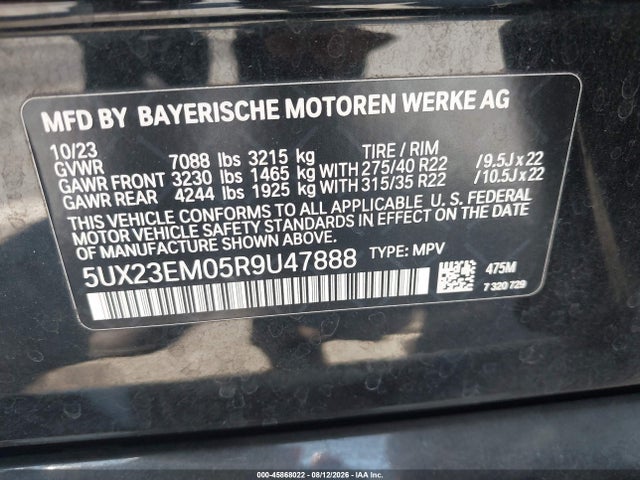 Продажа на аукционе авто 2024 Bmw X7 Xdrive40i, vin: 5UX23EM05R9U47888, номер лота: 45868022