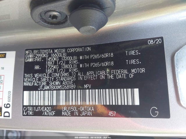 2021 Lexus Gx 460 Premium მანქანა იყიდება აუქციონზე, vin: JTJAM7BXXM5268989, აუქციონის ნომერი: 45868025