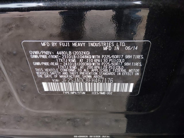 45868026 :رقم المزاد ، JF2SJADC8FH467176 vin ، 2015 Subaru Forester 2.5i Premium مزاد بيع