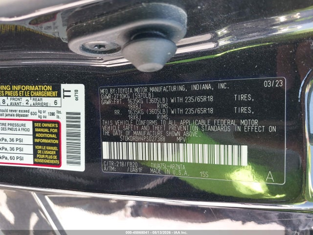 Aukcja sprzedaży 2023 Toyota Highlander Le, vin: 5TDKDRBH4PS027388, numer aukcji: 45868041