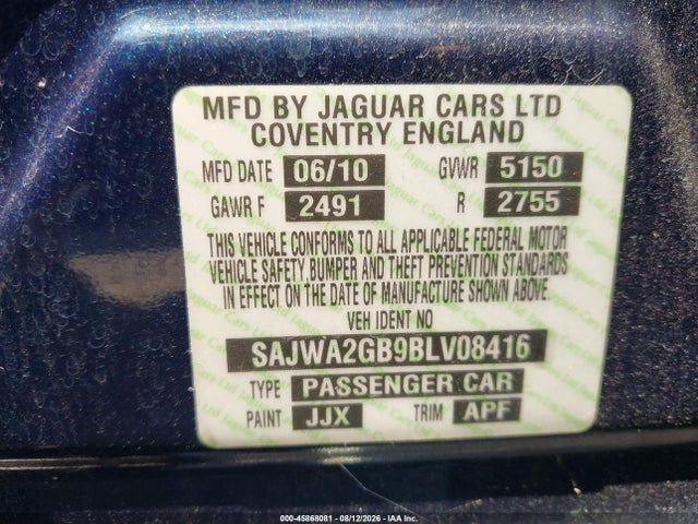 Продаж на аукціоні авто 2011 Jaguar Xj (a6), vin: SAJWA2GB9BLV08416, номер лоту: 45868081