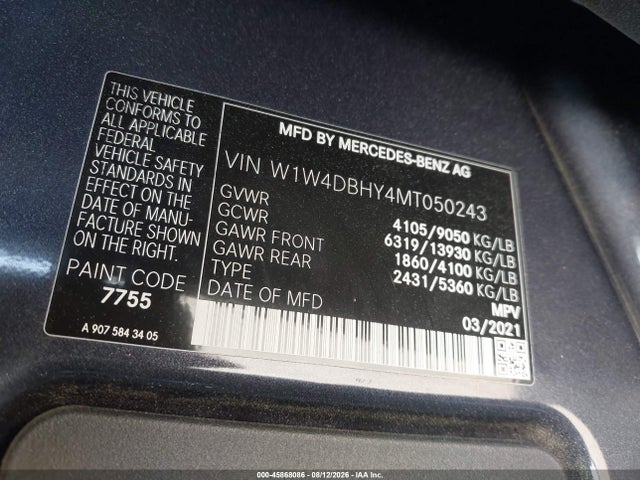 Aukcja sprzedaży 2021 Mercedes-benz Sprinter 2500 Standard Roof I4 Diesel, vin: W1W4DBHY4MT050243, numer aukcji: 45868086