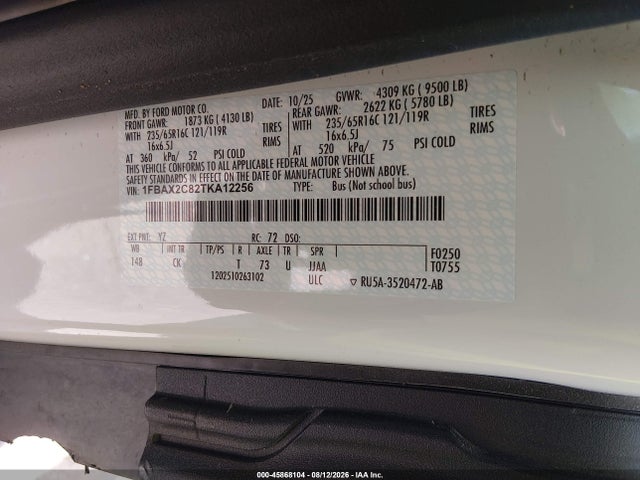 1FBAX2C82TKA12256 Ford Transit-350 Passenger Van Xlt