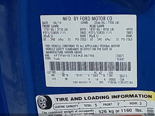 2014 Ford F-150 Fx4 მანქანა იყიდება აუქციონზე, vin: 1FTFW1ETXEKE36755, აუქციონის ნომერი: 45868113