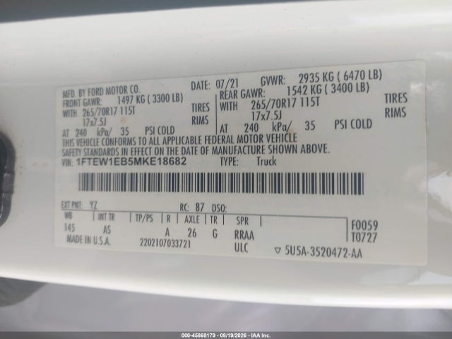 1FTEW1EB5MKE18682 Ford F-150 Xl