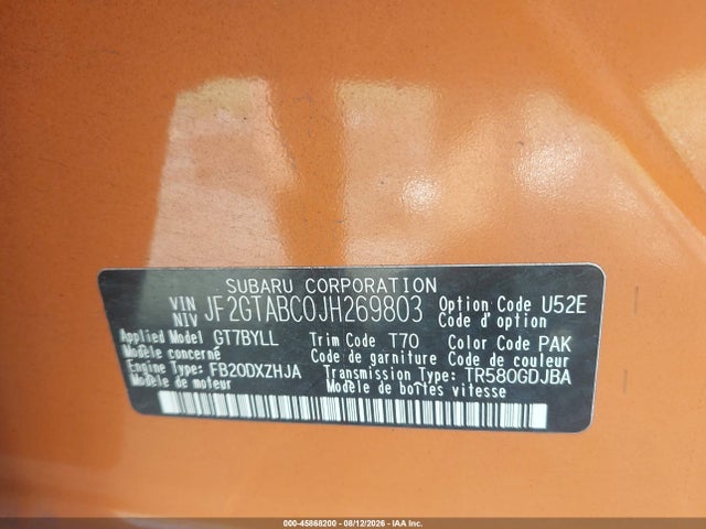 Продажа на аукционе авто 2018 Subaru Crosstrek 2.0i Premium, vin: JF2GTABC0JH269803, номер лота: 45868200