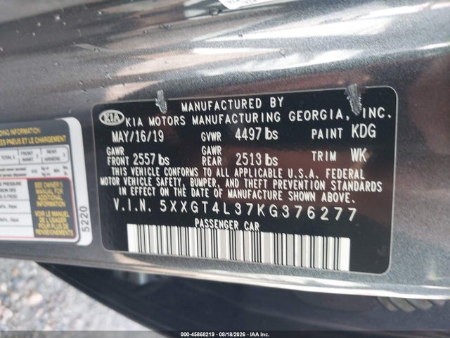 Продаж на аукціоні авто 2019 Kia Optima Lx, vin: 5XXGT4L37KG376277, номер лоту: 45868219