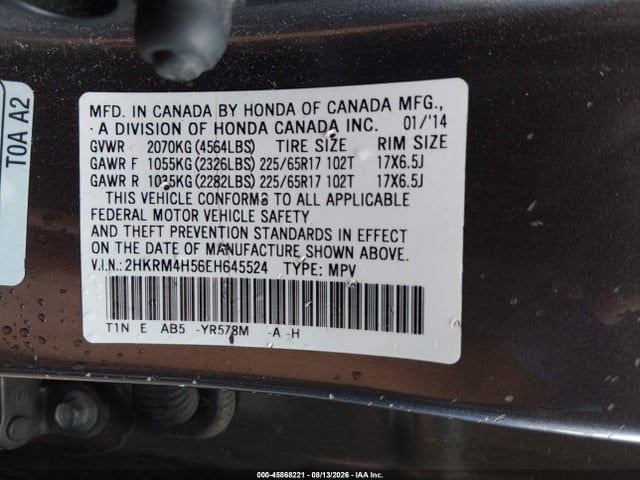Aukcja sprzedaży 2014 Honda Cr-v Ex, vin: 2HKRM4H56EH645524, numer aukcji: 45868221
