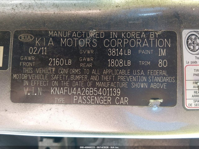 Auction sale of the 2011 Kia Forte Ex, vin: KNAFU4A26B5401139, lot number: 45868223