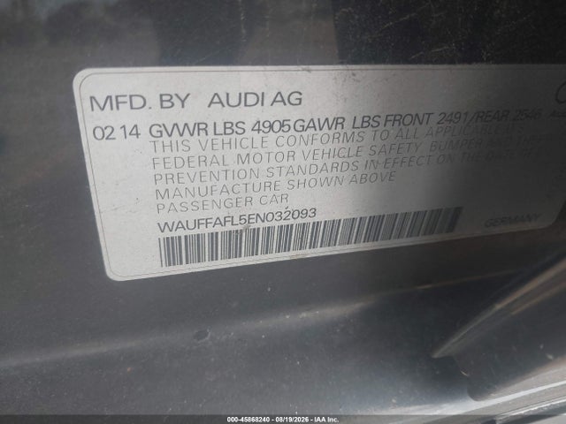 45868240 :رقم المزاد ، WAUFFAFL5EN032093 vin ، 2014 Audi A4 2.0t Premium مزاد بيع