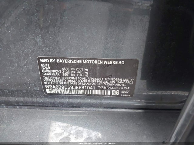 45868323 :رقم المزاد ، WBA8B9C59JEE81041 vin ، 2018 Bmw 330i مزاد بيع