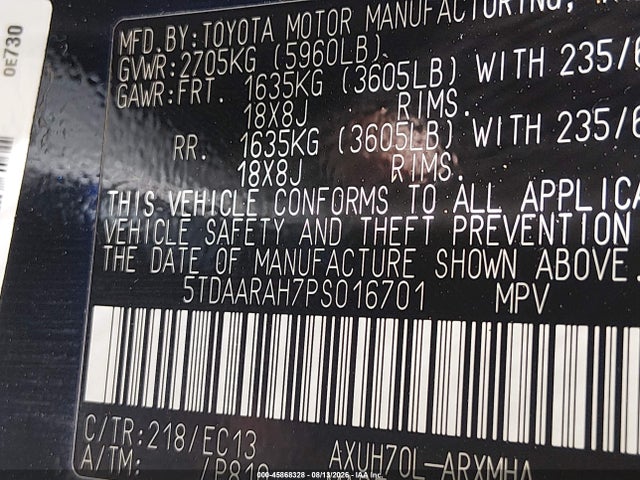 Продаж на аукціоні авто 2023 Toyota Highlander Hybrid Xle Bronze, vin: 5TDAARAH7PS016701, номер лоту: 45868328