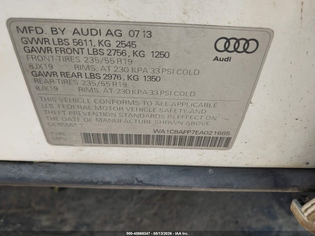 2014 Audi Q5 Hybrid 2.0t Prestige მანქანა იყიდება აუქციონზე, vin: WA1C8AFP7EA021665, აუქციონის ნომერი: 45868347