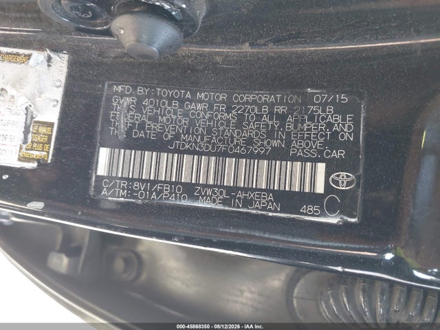 Toyota Prius Two 2015 JTDKN3DU7F0467997 Image 9