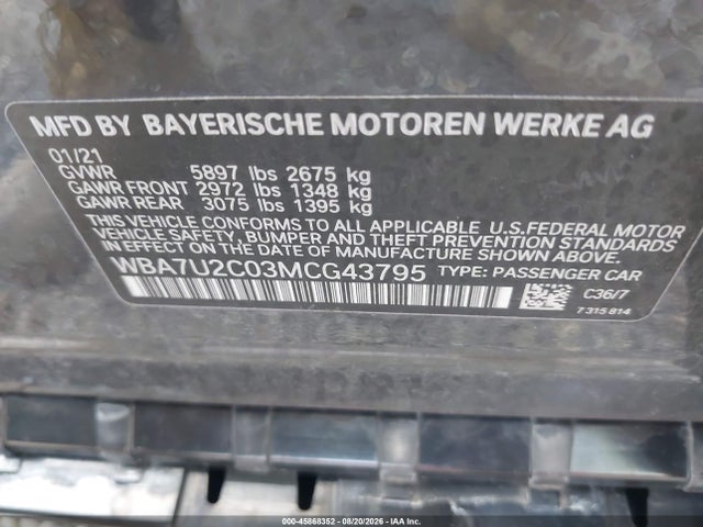 Aukcja sprzedaży 2021 Bmw 750i Xdrive, vin: WBA7U2C03MCG43795, numer aukcji: 45868352
