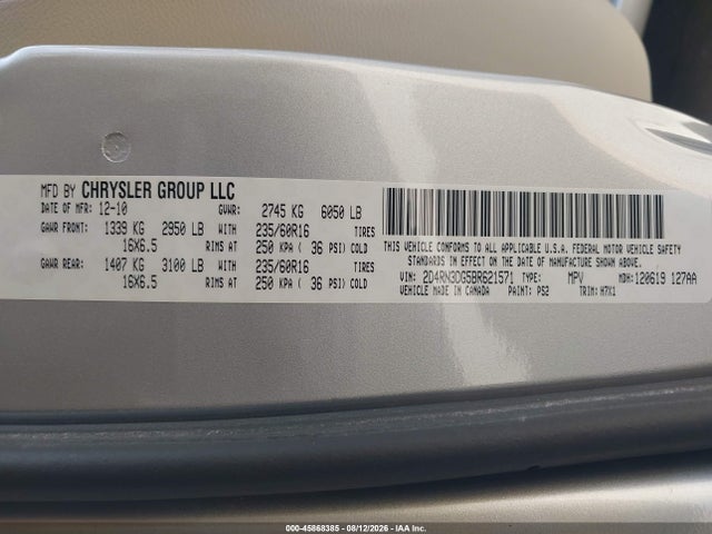 Aukcja sprzedaży 2011 Dodge Grand Caravan Mainstreet, vin: 2D4RN3DG5BR621571, numer aukcji: 45868385