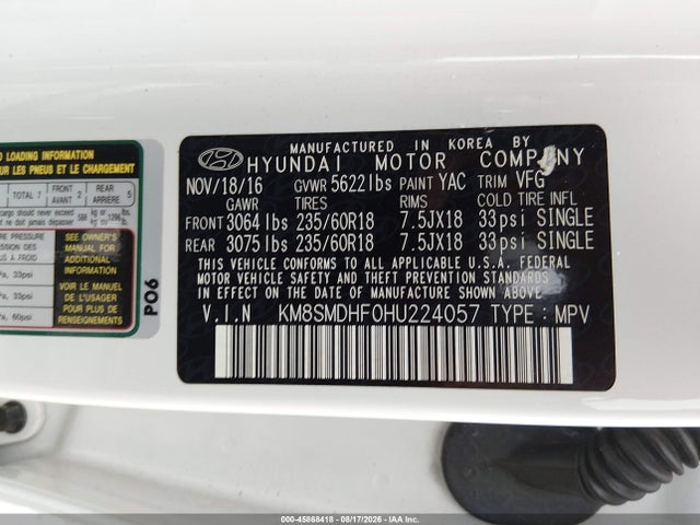 Hyundai Santa Fe Se 2017 KM8SMDHF0HU224057 Image 9