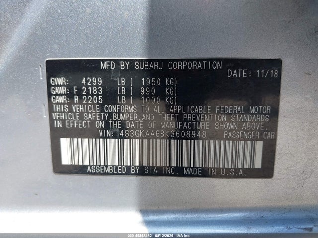 Subaru Impreza 2.0i 2019 4S3GKAA68K3608948 Image 9